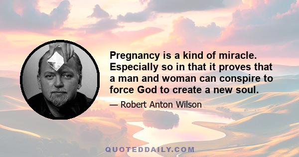 Pregnancy is a kind of miracle. Especially so in that it proves that a man and woman can conspire to force God to create a new soul.