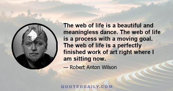 The web of life is a beautiful and meaningless dance. The web of life is a process with a moving goal. The web of life is a perfectly finished work of art right where I am sitting now.