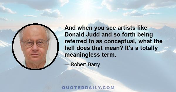 And when you see artists like Donald Judd and so forth being referred to as conceptual, what the hell does that mean? It's a totally meaningless term.