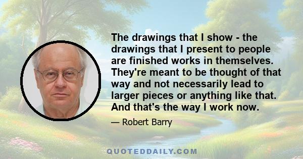 The drawings that I show - the drawings that I present to people are finished works in themselves. They're meant to be thought of that way and not necessarily lead to larger pieces or anything like that. And that's the