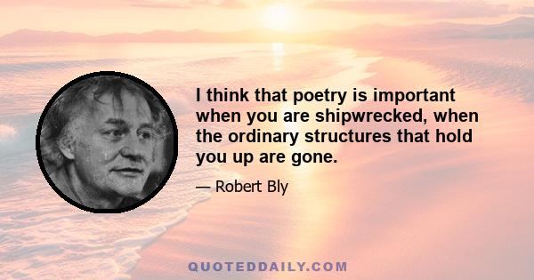 I think that poetry is important when you are shipwrecked, when the ordinary structures that hold you up are gone.