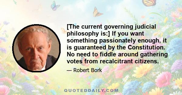 [The current governing judicial philosophy is:] If you want something passionately enough, it is guaranteed by the Constitution. No need to fiddle around gathering votes from recalcitrant citizens.