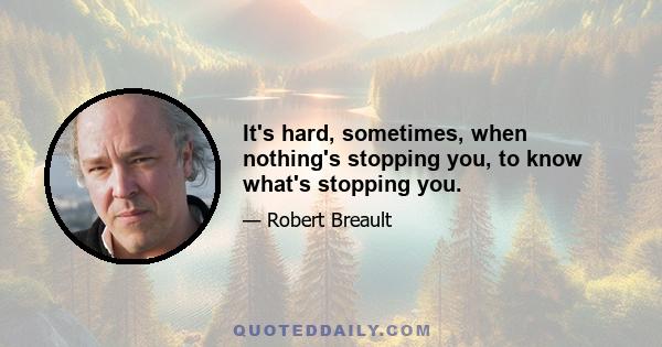 It's hard, sometimes, when nothing's stopping you, to know what's stopping you.