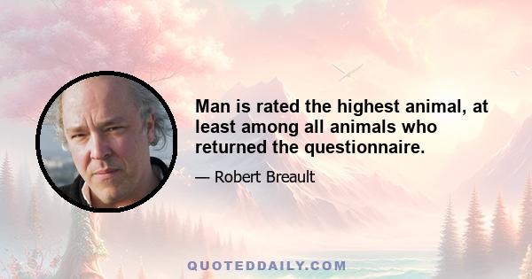 Man is rated the highest animal, at least among all animals who returned the questionnaire.