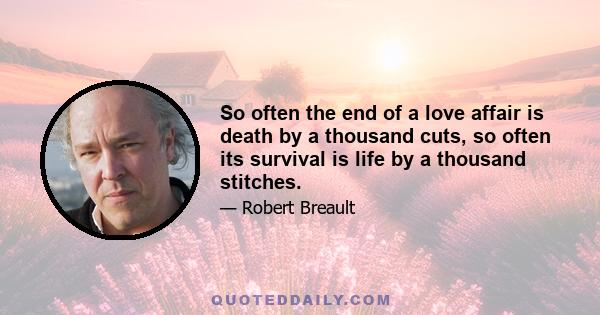 So often the end of a love affair is death by a thousand cuts, so often its survival is life by a thousand stitches.