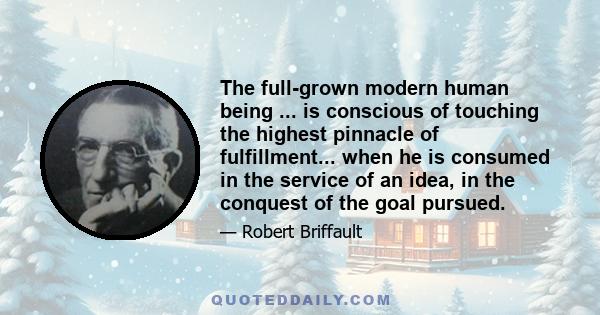 The full-grown modern human being ... is conscious of touching the highest pinnacle of fulfillment... when he is consumed in the service of an idea, in the conquest of the goal pursued.