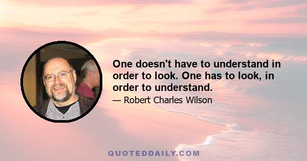 One doesn't have to understand in order to look. One has to look, in order to understand.