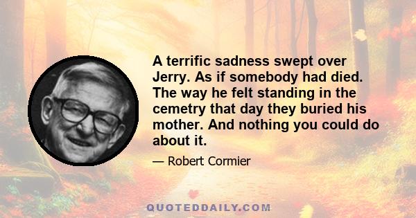 A terrific sadness swept over Jerry. As if somebody had died. The way he felt standing in the cemetry that day they buried his mother. And nothing you could do about it.