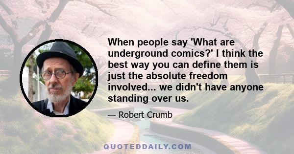 When people say 'What are underground comics?' I think the best way you can define them is just the absolute freedom involved... we didn't have anyone standing over us.