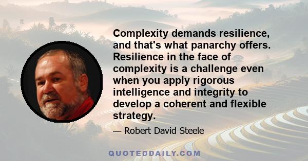 Complexity demands resilience, and that's what panarchy offers. Resilience in the face of complexity is a challenge even when you apply rigorous intelligence and integrity to develop a coherent and flexible strategy.