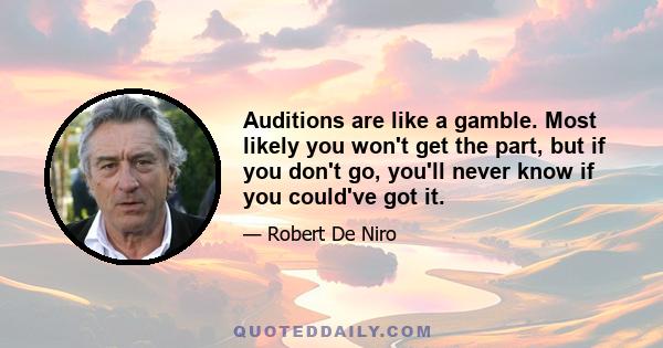 Auditions are like a gamble. Most likely you won't get the part, but if you don't go, you'll never know if you could've got it.