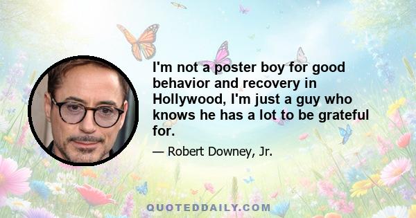 I'm not a poster boy for good behavior and recovery in Hollywood, I'm just a guy who knows he has a lot to be grateful for.