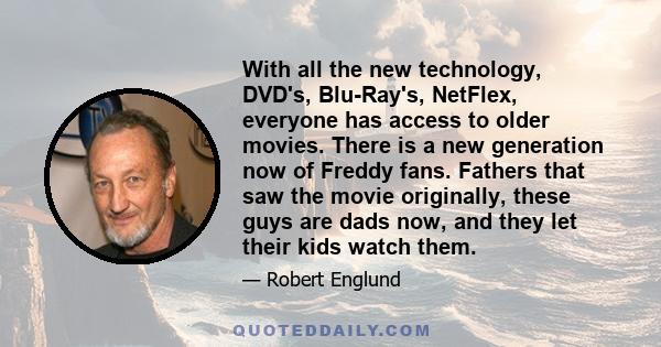 With all the new technology, DVD's, Blu-Ray's, NetFlex, everyone has access to older movies. There is a new generation now of Freddy fans. Fathers that saw the movie originally, these guys are dads now, and they let