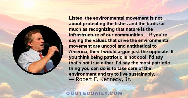 Listen, the environmental movement is not about protecting the fishes and the birds so much as recognizing that nature is the infrastructure of our communities ... If you're saying the values that drive the