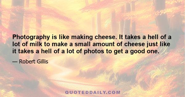 Photography is like making cheese. It takes a hell of a lot of milk to make a small amount of cheese just like it takes a hell of a lot of photos to get a good one.