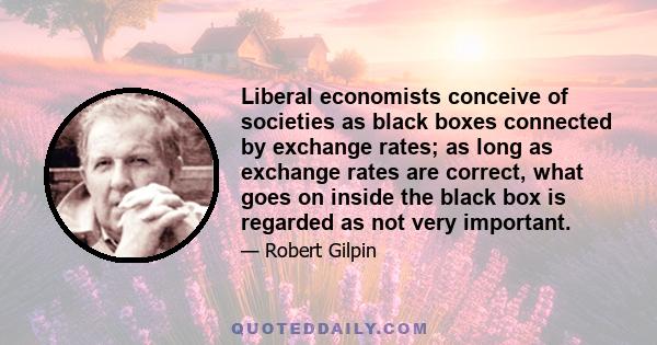 Liberal economists conceive of societies as black boxes connected by exchange rates; as long as exchange rates are correct, what goes on inside the black box is regarded as not very important.