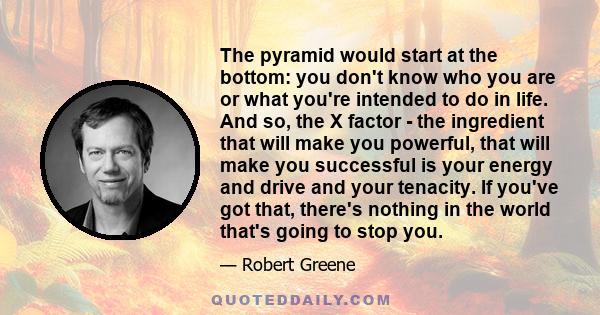 The pyramid would start at the bottom: you don't know who you are or what you're intended to do in life. And so, the X factor - the ingredient that will make you powerful, that will make you successful is your energy