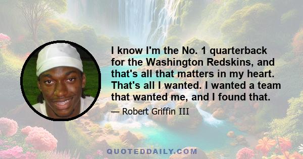 I know I'm the No. 1 quarterback for the Washington Redskins, and that's all that matters in my heart. That's all I wanted. I wanted a team that wanted me, and I found that.