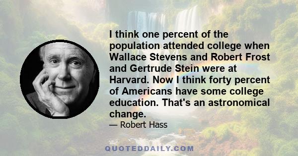 I think one percent of the population attended college when Wallace Stevens and Robert Frost and Gertrude Stein were at Harvard. Now I think forty percent of Americans have some college education. That's an astronomical 