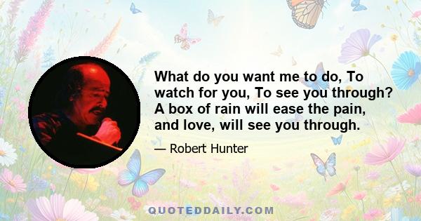 What do you want me to do, To watch for you, To see you through? A box of rain will ease the pain, and love, will see you through.