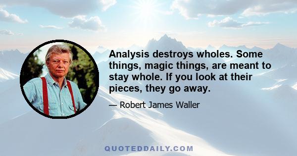 Analysis destroys wholes. Some things, magic things, are meant to stay whole. If you look at their pieces, they go away.