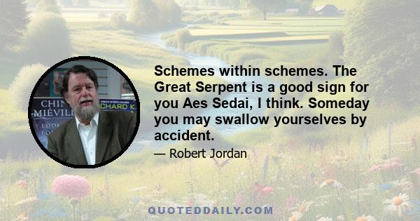 Schemes within schemes. The Great Serpent is a good sign for you Aes Sedai, I think. Someday you may swallow yourselves by accident.