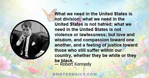 What we need in the United States is not division; what we need in the United States is not hatred; what we need in the United States is not violence or lawlessness; but love and wisdom, and compassion toward one