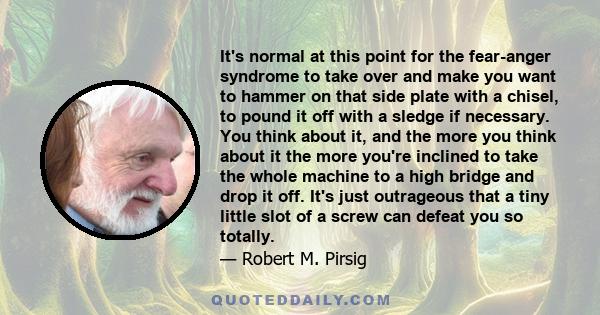 It's normal at this point for the fear-anger syndrome to take over and make you want to hammer on that side plate with a chisel, to pound it off with a sledge if necessary. You think about it, and the more you think