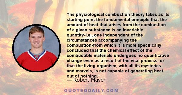 The physiological combustion theory takes as its starting point the fundamental principle that the amount of heat that arises from the combustion of a given substance is an invariable quantity-i.e., one independent of