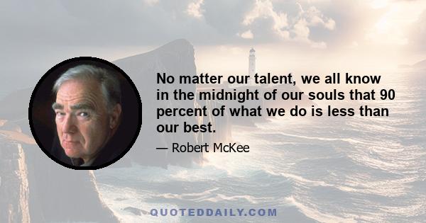 No matter our talent, we all know in the midnight of our souls that 90 percent of what we do is less than our best.