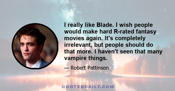 I really like Blade. I wish people would make hard R-rated fantasy movies again. It's completely irrelevant, but people should do that more. I haven't seen that many vampire things.