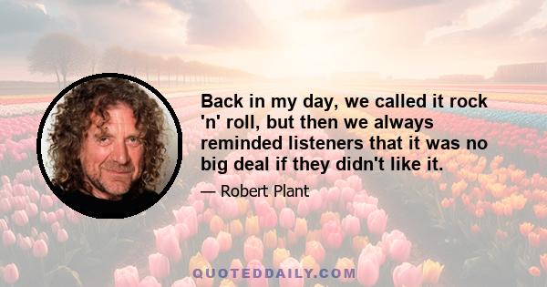 Back in my day, we called it rock 'n' roll, but then we always reminded listeners that it was no big deal if they didn't like it.