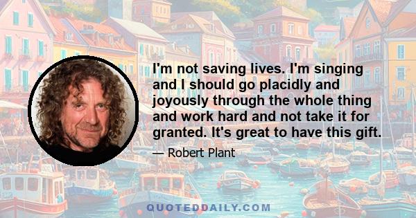 I'm not saving lives. I'm singing and I should go placidly and joyously through the whole thing and work hard and not take it for granted. It's great to have this gift.