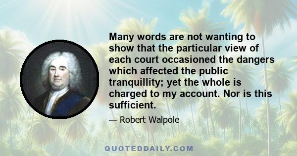 Many words are not wanting to show that the particular view of each court occasioned the dangers which affected the public tranquillity; yet the whole is charged to my account. Nor is this sufficient.