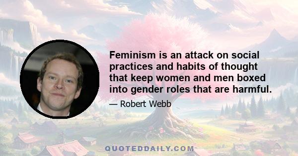 Feminism is an attack on social practices and habits of thought that keep women and men boxed into gender roles that are harmful.