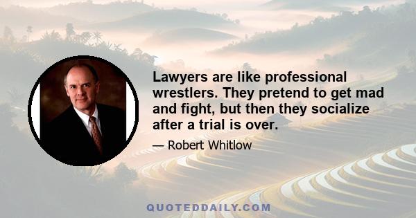 Lawyers are like professional wrestlers. They pretend to get mad and fight, but then they socialize after a trial is over.