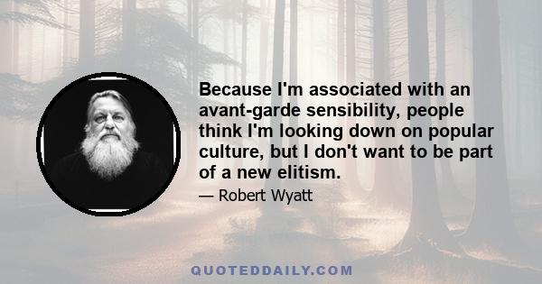 Because I'm associated with an avant-garde sensibility, people think I'm looking down on popular culture, but I don't want to be part of a new elitism.