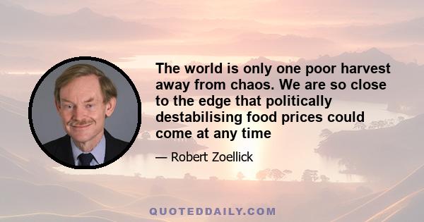 The world is only one poor harvest away from chaos. We are so close to the edge that politically destabilising food prices could come at any time