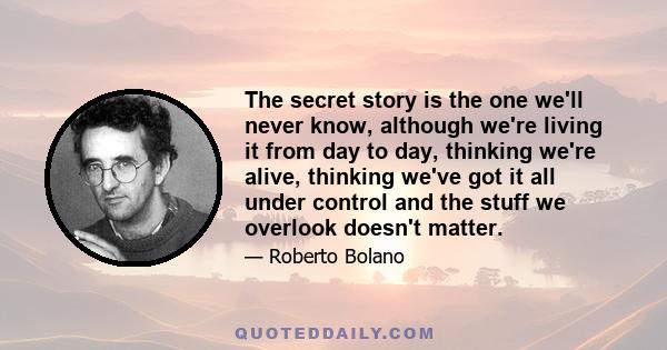 The secret story is the one we'll never know, although we're living it from day to day, thinking we're alive, thinking we've got it all under control and the stuff we overlook doesn't matter.