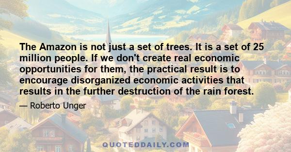 The Amazon is not just a set of trees. It is a set of 25 million people. If we don't create real economic opportunities for them, the practical result is to encourage disorganized economic activities that results in the 