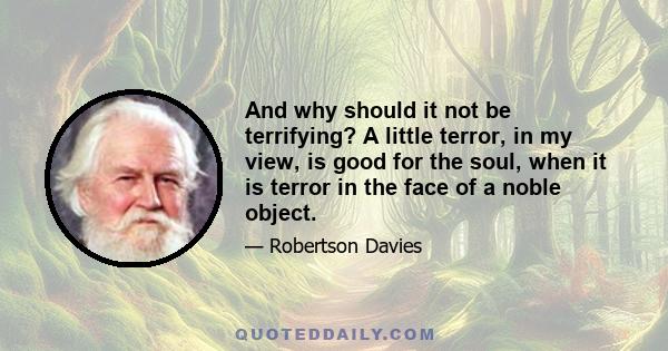 And why should it not be terrifying? A little terror, in my view, is good for the soul, when it is terror in the face of a noble object.