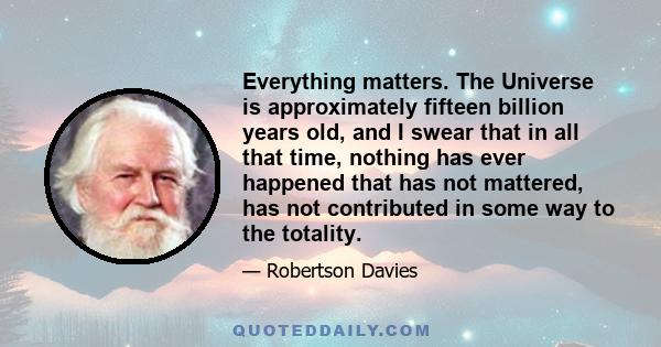 Everything matters. The Universe is approximately fifteen billion years old, and I swear that in all that time, nothing has ever happened that has not mattered, has not contributed in some way to the totality.