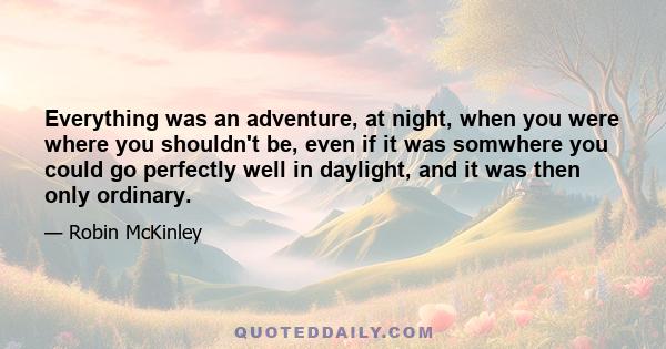 Everything was an adventure, at night, when you were where you shouldn't be, even if it was somwhere you could go perfectly well in daylight, and it was then only ordinary.