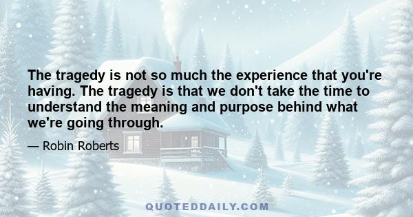 The tragedy is not so much the experience that you're having. The tragedy is that we don't take the time to understand the meaning and purpose behind what we're going through.