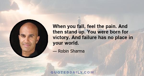 When you fall, feel the pain. And then stand up. You were born for victory. And failure has no place in your world.