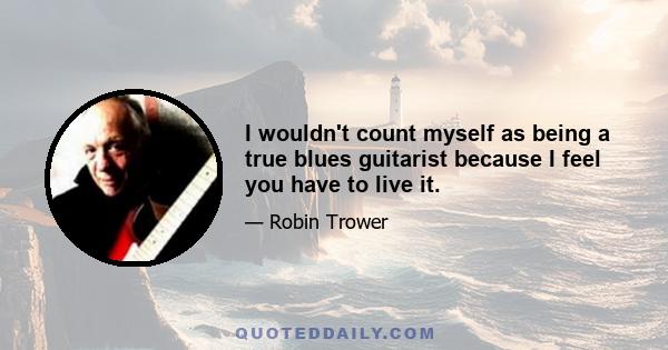 I wouldn't count myself as being a true blues guitarist because I feel you have to live it.