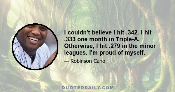 I couldn't believe I hit .342. I hit .333 one month in Triple-A. Otherwise, I hit .279 in the minor leagues. I'm proud of myself.