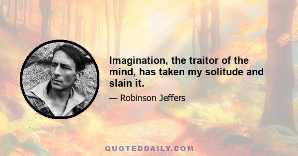 Imagination, the traitor of the mind, has taken my solitude and slain it.