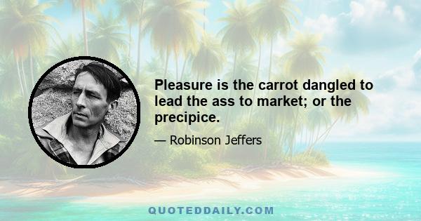 Pleasure is the carrot dangled to lead the ass to market; or the precipice.