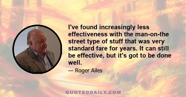 I've found increasingly less effectiveness with the man-on-the street type of stuff that was very standard fare for years. It can still be effective, but it's got to be done well.